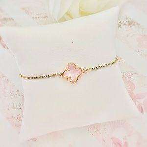 Preppy Pink Clover Crystal Gold Bracelet ✨